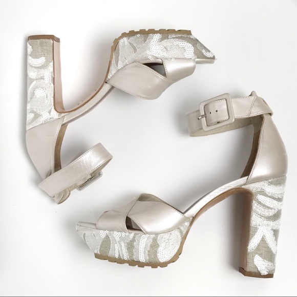 Donal J Pliner Franci Platform Heel Sandals Embroidered Sequined Size 8.5 Spain - Picture 2 of 8